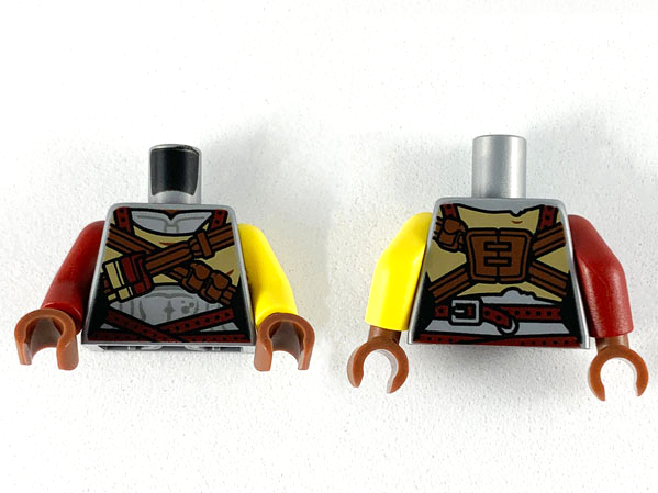 Torso Female Muscles Outline, Reddish Brown Cross Straps, Dark Red Belt Pattern / Yellow Arm Left / Dark Red Arm Right / Reddish Brown Hands