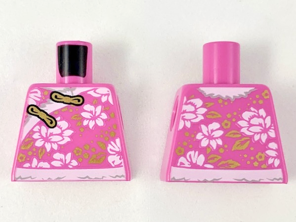 Torso Qipao with White Flowers and Hems, Gold Clasps and Leaves Pattern