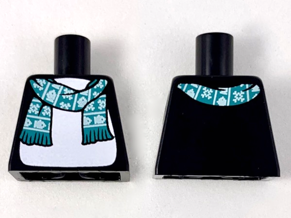 Torso with White Stomach, Dark Turquoise Scarf with Snowflakes and Fish Pattern
