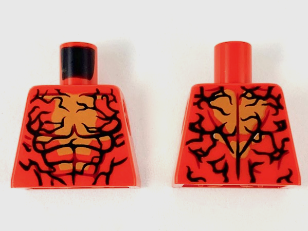 Torso Bare Chest with Medium Nougat Center, Dark Red Muscles Outline, and Black Jagged Lines Pattern