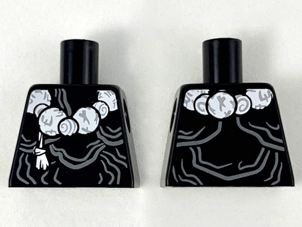 Torso Ninjago White Stone Beads Necklace with Tassel, Dark Bluish Gray Contour Lines Pattern