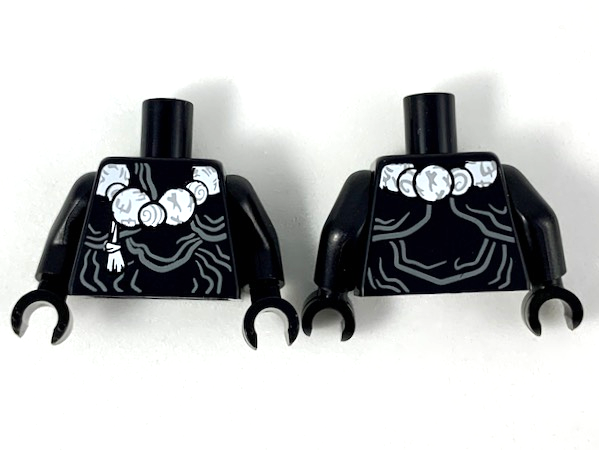 Torso Ninjago White Stone Beads Necklace with Tassel, Dark Bluish Gray Contour Lines Pattern / Black Arms / Black Hands