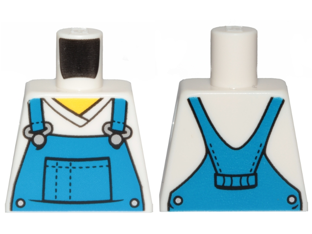 Torso V-Neck Shirt with Blue Overalls, Dotted Horizontal Line on Front Pocket - Printed Back Pattern