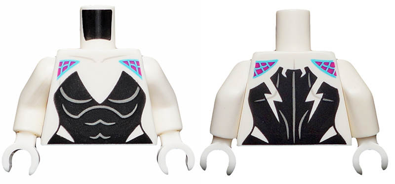 Torso Female Black Bodysuit with Deep V Neck, Magenta Shoulders with Medium Azure Webbing Pattern / White Arms / White Hands