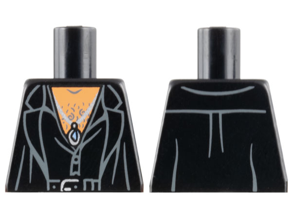 Torso Jacket over Partially Open Shirt, Belt with Silver Buckle, Nougat Hairy Chest, Pendant Necklace Pattern