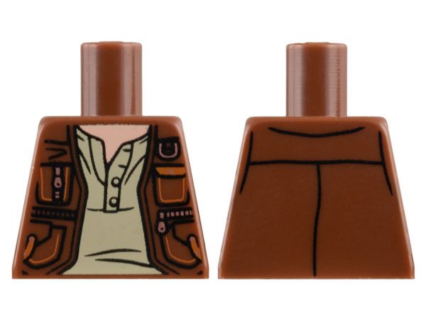 Torso Vest Open with Pockets and Copper Zippers over Tan Shirt with Buttons, Light Nougat Neck Pattern