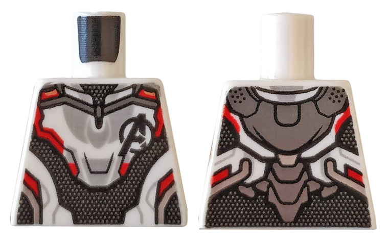 Torso Armor with Black Avengers Logo and Panel with Silver Dots, Red and Light Bluish Gray Trim Pattern