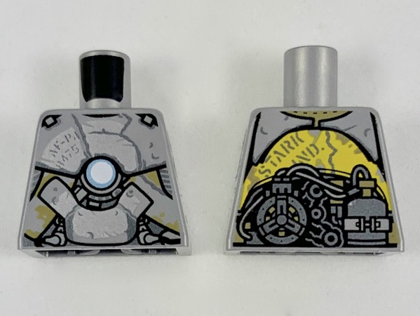 Torso Clunky Asymmetrical Silver Armor, Metallic Light Blue Circle on Chest, Exposed Gear Pattern