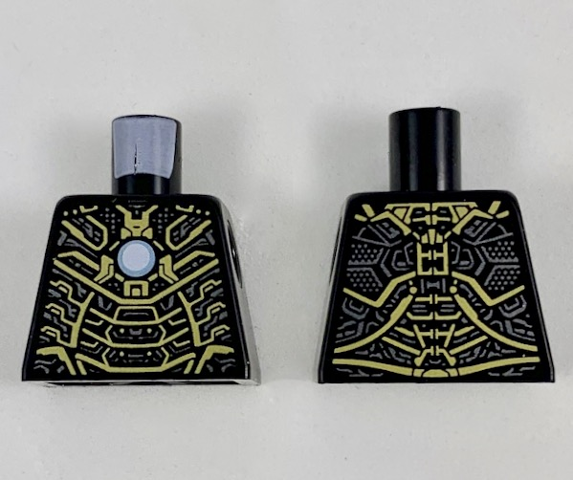 Torso Armor with Metallic Light Blue and White Circle Arc Reactor, Dark Silver and Gold Trim Pattern (Iron Man Mark 41)