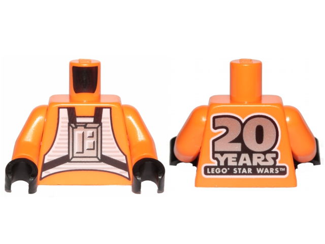 Torso SW Rebel Pilot with '20 YEARS LEGO STAR WARS' on Back Pattern / Orange Arms / Black Hands