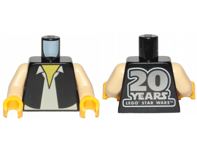 Torso SW Vest and White Shirt with '20 YEARS LEGO STAR WARS' on Back Pattern (Han Solo) / Tan Arms / Yellow Hands