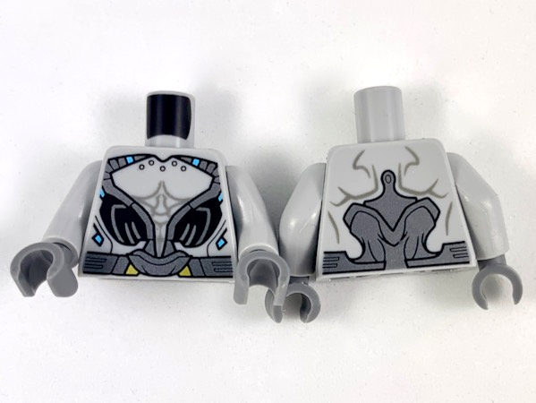 Torso Alien with Silver and Black Armor, Dark Bluish Gray Muscles Outline Pattern / Light Bluish Gray Arms / Dark Bluish Gray Hands
