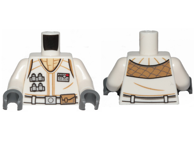 Torso SW Hoth Rebel Vest with ID Badge, Utility Belt, Large Buckle and Tan Scarf Pattern / White Arms / Dark Bluish Gray Hands
