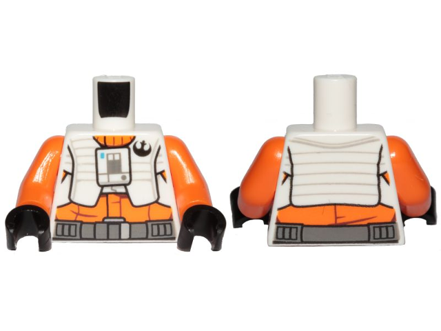 Torso SW Pilot, Orange Jumpsuit with White Vest and Front Panel, Black Rebel Alliance Symbol Pattern / Orange Arms / Black Hands