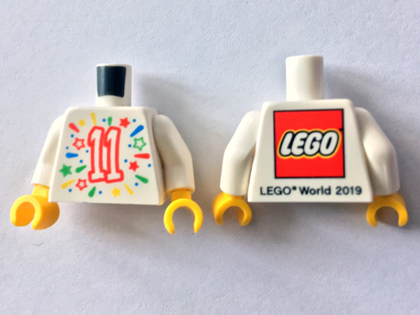 Torso LEGO World 2019 with Splash of Colors, Stars and Number 11 Pattern / White Arms / Yellow Hands