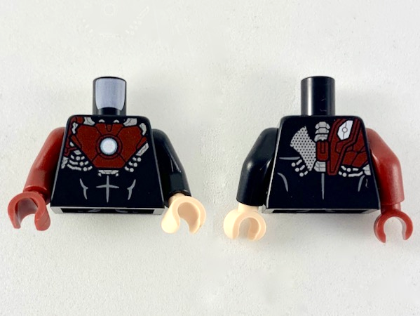 Torso Dark Red Chest Plate with Arc Reactor Pattern / Black Arm Left / Dark Red Arm Right / Light Nougat Hand Left / Dark Red Hand Right