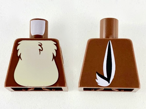 Torso Tan Fur on Chest with Black and White Tail to Left on Back Pattern