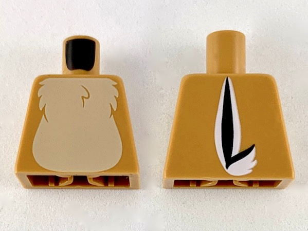 Torso Tan Fur on Chest with Black and White Tail to Right on Back Pattern