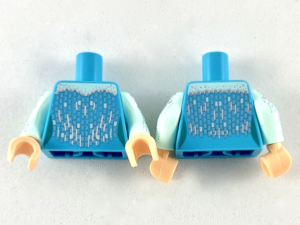 Torso Female Dress with Silver Trim Pattern / Light Aqua Arms with Silver and Metallic Light Blue Spots Pattern / Light Nougat Hands