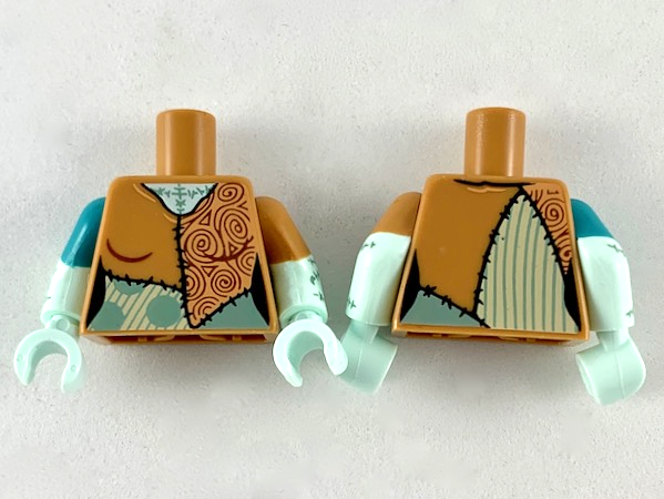 Torso Female Patchwork Ragdoll with Small Spirals Pattern / Light Aqua Arms Short Sleeve and Sand Green Stitching Pattern / Light Aqua Hands