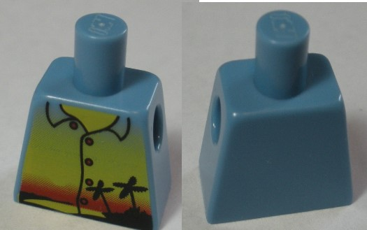 Torso Shirt with Sunset and Palm Trees, Red Buttons without Back Print Pattern