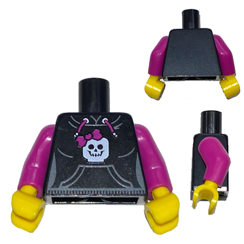 Torso Hooded Sweatshirt with Pocket, Drawstring and Minifigure Skull without Back Print Pattern (BAM) / Magenta Arms / Yellow Hands