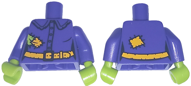 Torso Female Shirt with Buttons, Orange Belt, Buckle, Lime and Orange Patches Pattern (BAM) / Dark Purple Arms / Lime Hands