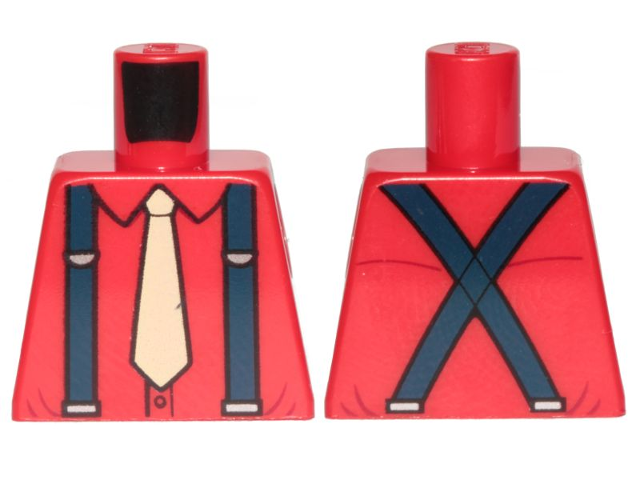 Torso Shirt with Tan Tie and Dark Blue Suspenders Pattern