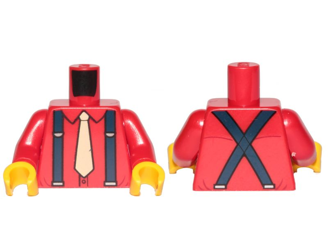 Torso Shirt with Tan Tie and Dark Blue Suspenders Pattern / Red Arms / Yellow Hands