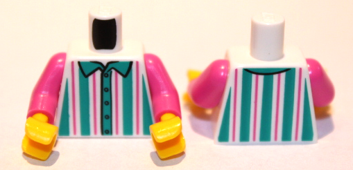 Torso Shirt with Dark Turquoise and Dark Pink Vertical Stripes Pattern (BAM) / Dark Pink Arms / Yellow Hands