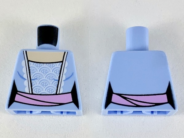 Torso Female Dress with Light Nougat Neck, White Lace and Bright Pink Sash Pattern