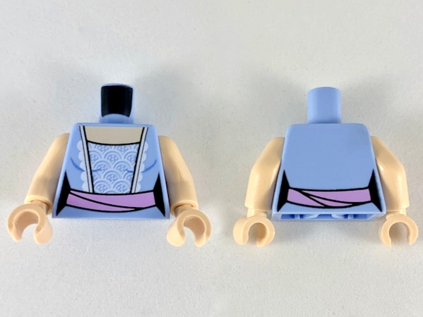 Torso Female Dress with Light Nougat Neck, White Lace and Bright Pink Sash Pattern / Light Nougat Arms / Light Nougat Hands