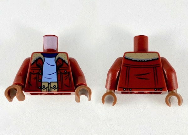 Torso Jacket with Dark Tan Collar, Bright Light Blue Shirt and Dark Tan Utility Belt Pattern / Dark Red Arms / Reddish Brown Hands