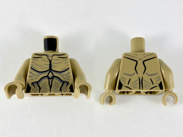 Torso Alien with Black Muscle Contours and Dark Bluish Gray Highlight Lines Pattern / Dark Tan Arms / Dark Tan Hands