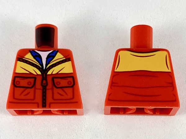 Torso Jacket with Bright Light Orange Shoulders, Light Nougat Neck and Blue Shirt Pattern