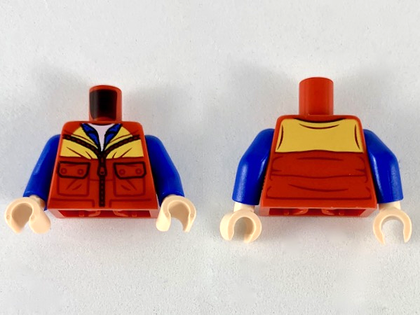 Torso Jacket with Bright Light Orange Shoulders, Light Nougat Neck and Blue Shirt Pattern / Blue Arms / Light Nougat Hands