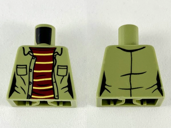 Torso Female Jacket with Pockets and Dark Red Shirt with 6 Yellow Stripes Pattern