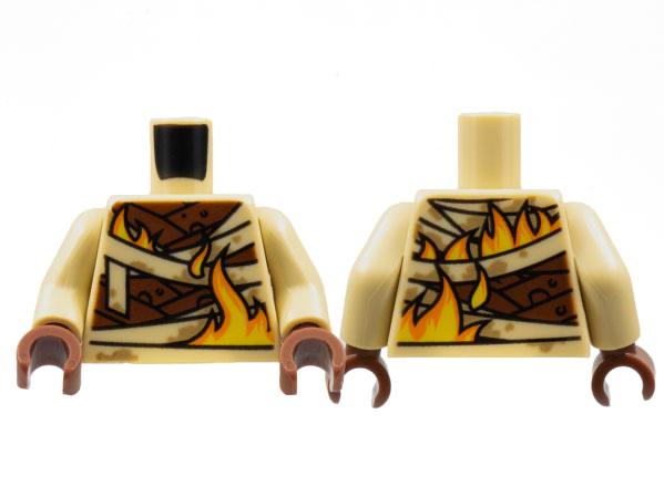 Torso Wrappings over Reddish Brown Body, Yellow and Orange Flames Pattern / Tan Arms / Reddish Brown Hands