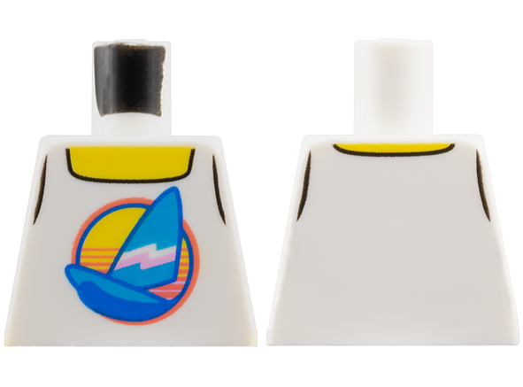 Torso Tank Top with Dark Azure Sailboat with Bright Pink and White Stripes in Circle, Yellow Neck Pattern