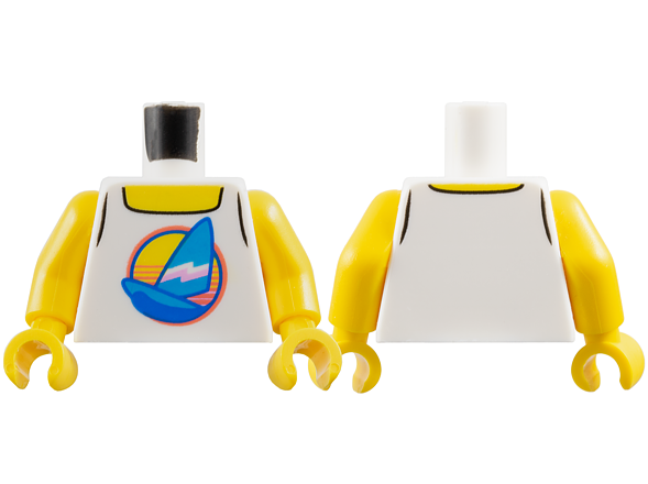 Torso Tank Top with Dark Azure Sailboat with Bright Pink and White Stripes in Circle, Yellow Neck Pattern / Yellow Arms / Yellow Hands