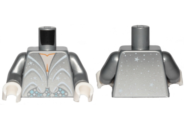 Torso Suit with White Curved Lines, Stars and Dots Pattern / Flat Silver Arms / White Hands