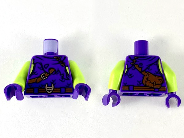 Torso Tattered Tunic with Hood, Reddish Brown Belt, Shoulder Strap and Copper Buckles Pattern / Lime Arms / Dark Purple Hands