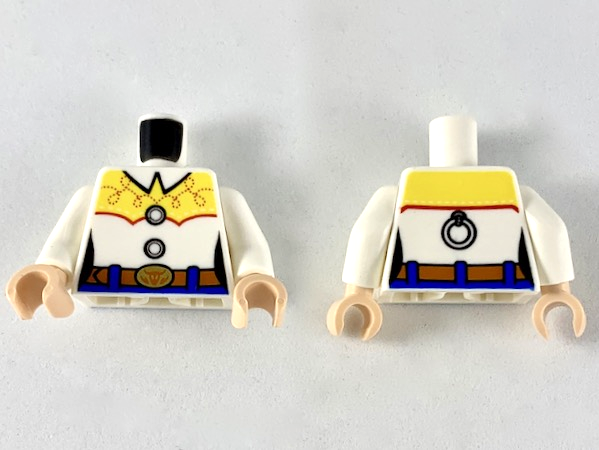 Torso Female Western Shirt with Collar, Yellow Shoulders with Red Stitching, Reddish Brown Belt and Gold Buckle Pattern / White Arms / Light Nougat Hands