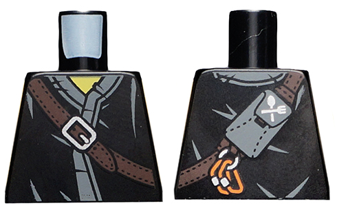 Torso Ninjago Robe with Brown Belt, Silver Buckle, Cutlery Pouch, Carabiners and Dark Bluish Gray Fabric Creases Pattern