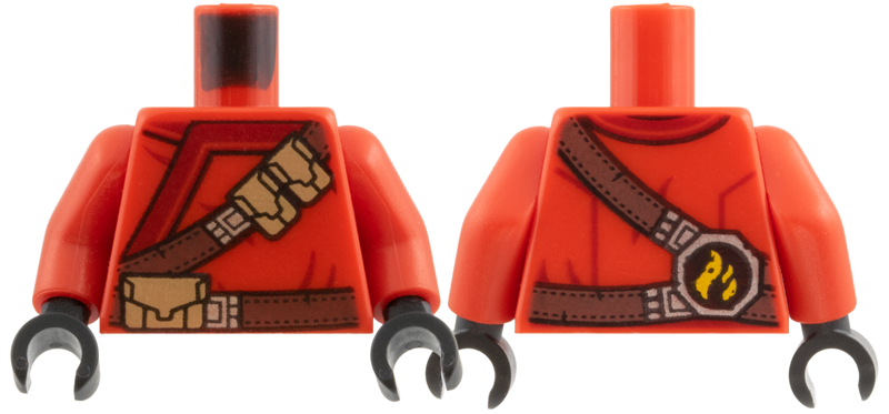 Torso Ninjago Robe with Brown Webbing, Silver Buckles, Pouches and Tornado Pattern / Red Arms / Black Hands