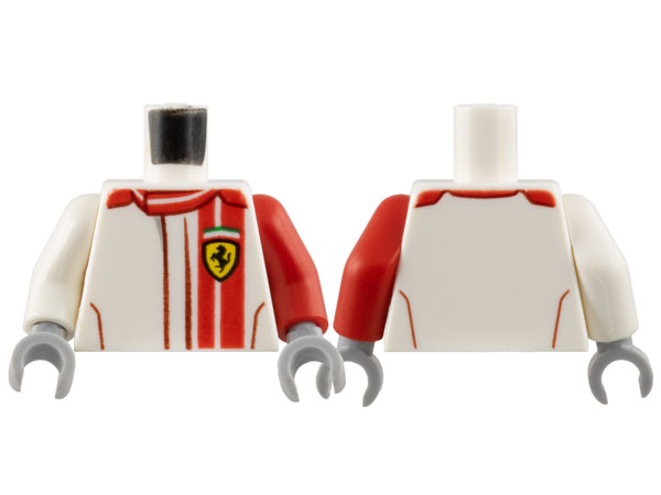 Torso Speed Champions with Red Stripes and Ferrari Logo Pattern / Red Arm Left / White Arm Right / Light Bluish Gray Hands