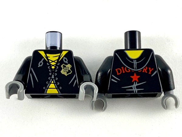 Torso Robe with Yellow Lining, Hufflepuff Badge and Yellow Shirt Pattern / Black Arms / Dark Bluish Gray Hands