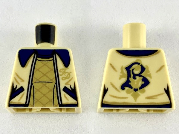 Torso Female Jacket with Dark Blue Collar, Gold 'FD' and Shirt Diagonal Stripes Pattern