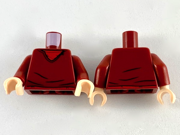 Torso V-Neck Sweater, Red Shirt and Belt Pattern / Dark Red Arms / Light Nougat Hands