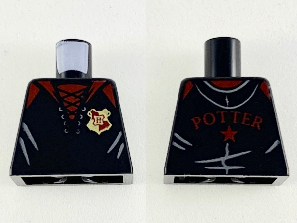 Torso Jacket with Hood and Laces, Dark Red Collar, Shoulders and Gryffindor Badge, 'POTTER' and Star on Back Pattern